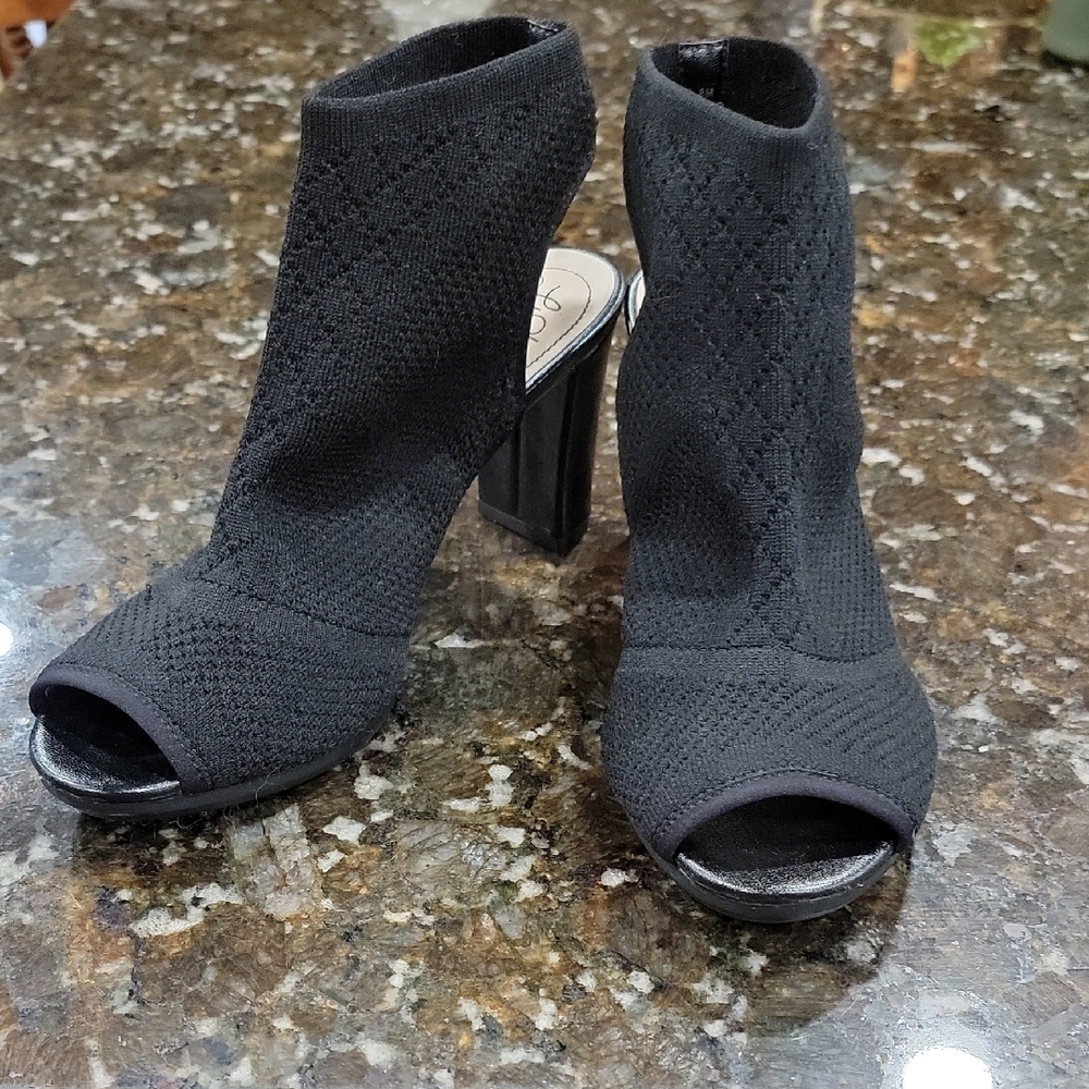 Life Stride Black Knit Peep-Toe Heeled Boots